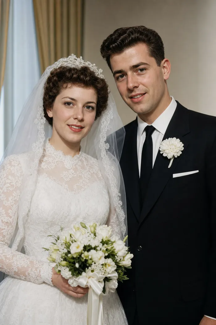 1962 wedding portrait after enhancement