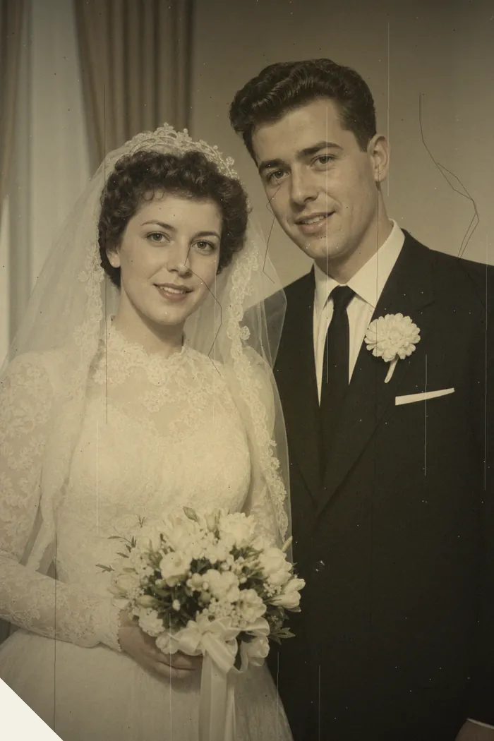 1962 wedding portrait before enhancement
